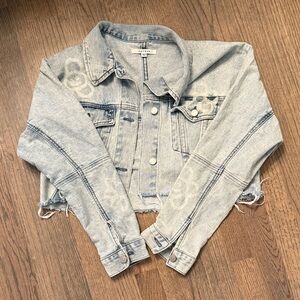 PacSun Light Blue Cropped Jean Jacket with flowers